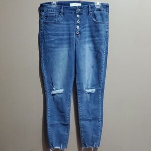 Kancan Women's Blue Button Fly Distressed Jeans Size 13/30